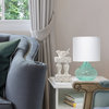 Glass Raindrop Table Lamp with Fabric Shade, Aqua with White Shade