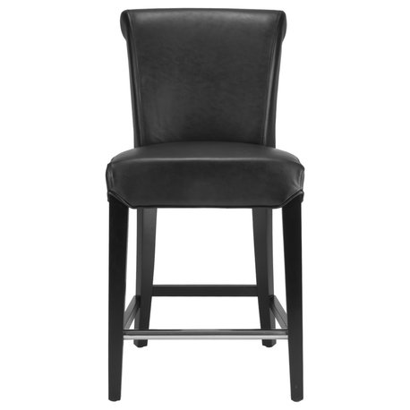 Safavieh Seth Counter Stool, Black/Black Leather/Without Nail Head