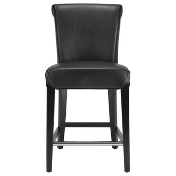 Safavieh Seth Counter Stool, Black/Black Leather/Without Nail Head