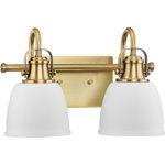 Progress Lighting - Preston Collection Two-Light Coastal Vintage Brass Bath and Vanity Light - Preston features industrial inspired details paired with elegant opal glass for comfortable illumination in the bath, and fits beautifully into farmhouse, coastal and transitional settings. The decorative frame includes a softly curved metal support with authentically crafted hardware elements.