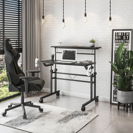 Rolling Writing Desk With Height Adjustable Desktop, Black