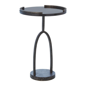 Elegant Minimalist Wishbone Arch Accent Table Black Granite Tray Top Round