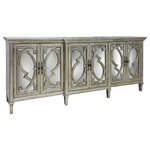 StyleCraft Home Collection - Amalfi 6 Door Mirrored Front Cabinet, Silver - A regal interior design choice, the Amalfi six-door mirrored front cabinet uses its long profile and elegant carved detailing to lend it a sophisticated look and feel. Made with a mirrored front door set with curved accents, it's finished in an on-trend silver tone that is perfectly transitional. It's a must-have centerpiece for living rooms, dining rooms, foyers, and beyond.