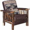 Rustic Hickory Log Sitting Chair With Leather Arms, Leafy
