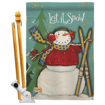 Let It Snow Snowman Winter Winter Wonderland House Flag Set