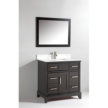 Bathroom Vanity Set With Engineered Marble Top, Espresso, LED Sensor Mirror, 36"