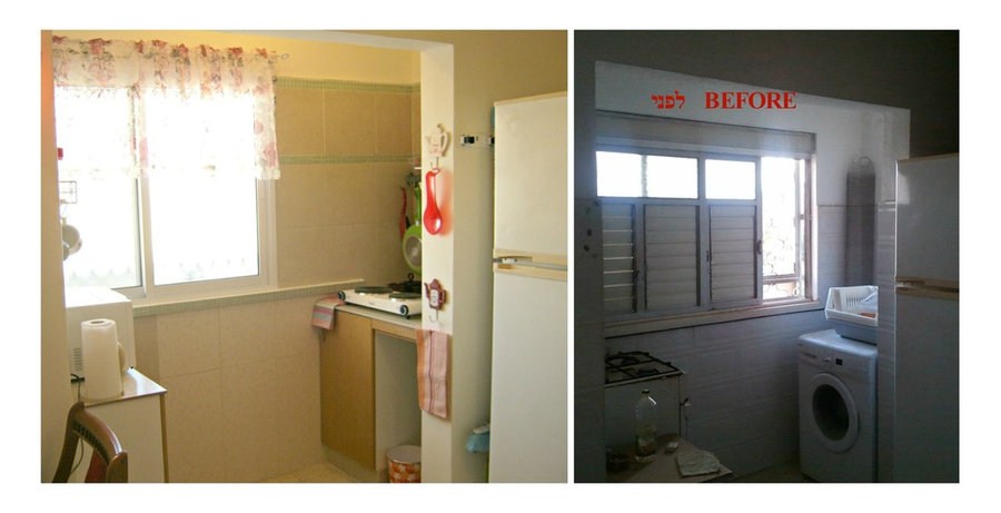 closed off part of the window to create a cooking nook