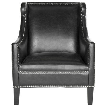 Kenna Leather Club Chair Silver Nail Heads Antique Black