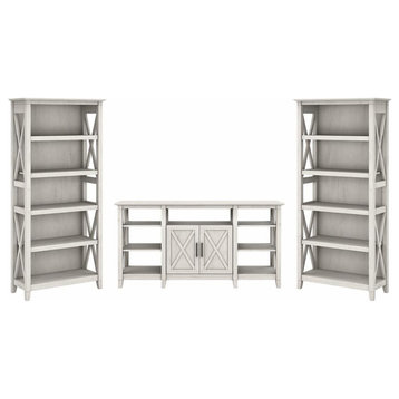 Bush Furniture Key West Tall TV Stand with Set of 2 Bookcases, Linen White Oak