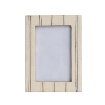 Resin Photo Frame with Pinstripe Design, Cream and Gold