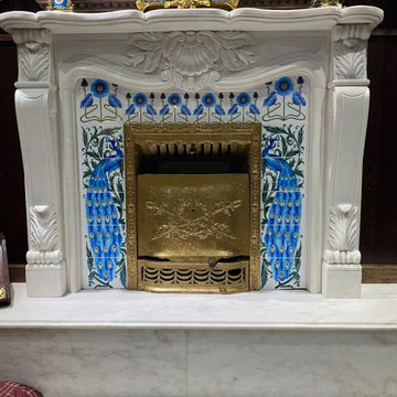 De Morgan Peacock Fireplace: Turquoise Peacocks with Jugendstil Flowers