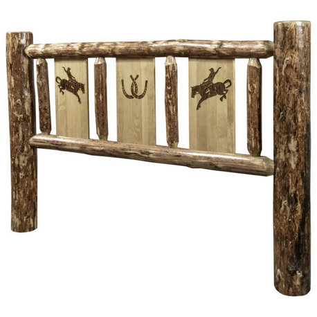 Glacier Country Collection Twin Headboard w/ Laser Engraved Bronc Design