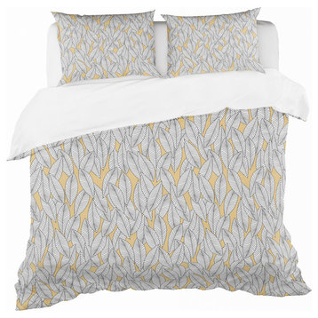 Monochromic Pattern With Contour Leaves Modern Duvet Cover, Queen
