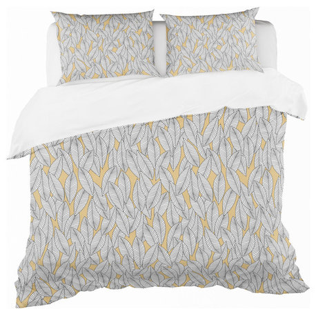 Monochromic Pattern With Contour Leaves Modern Duvet Cover, Queen