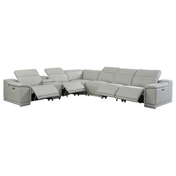 Frederico Genuine Italian Leather 7-Piece 1 Console 4-Power Reclining Sectional, Light Gray