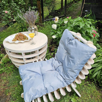 Whale Tail Chair with the table (one person set) outdoor wooden conversation set