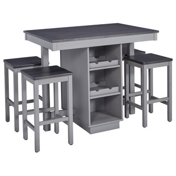 Pepper Square Counter Table W/4 Stools in Gray Flannel