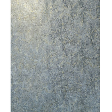 Modern Grayish blue gold metallic wallpaper textured faux rustic plaster texture, Roll 42 Inc X 33 Ft