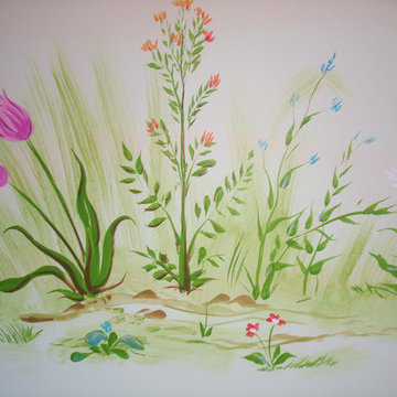 Custom Mural. Baby Room. Farm, fields and wild flowers theme.