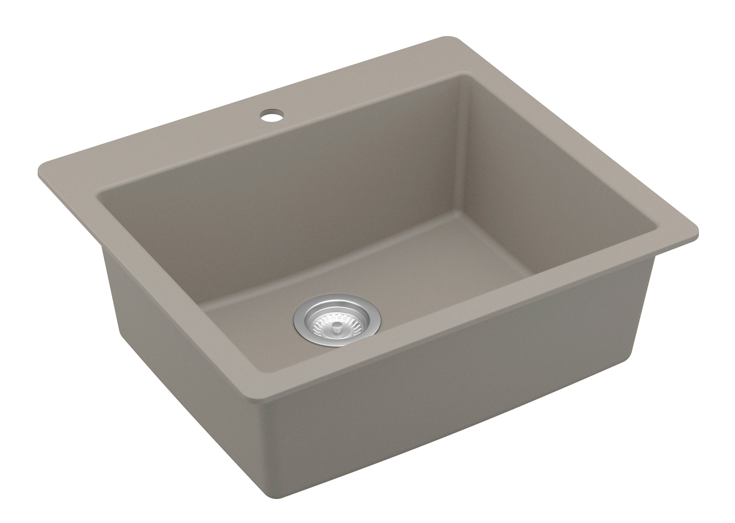 Karran QT-820 Top Mount 25" Single Bowl Quartz Kitchen Sink Kit, Concrete