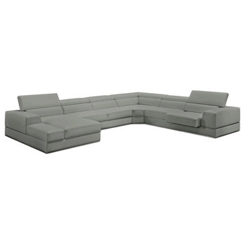 Leeza Modern Gray Italian Leather U Shaped Sectional Sofa