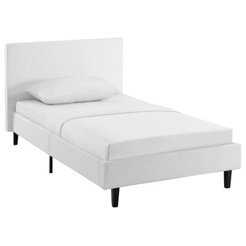 Anya Twin Upholstered Fabric Bed, White