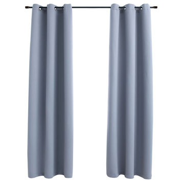 vidaXL Blackout Curtains With Rings 2-Piece Gray 37"x84" Fabric