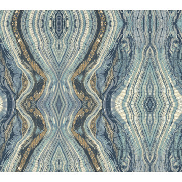 York Wallcoverings BH8398 Kashmir Kaleidoscope Wallpaper blues, white, tan