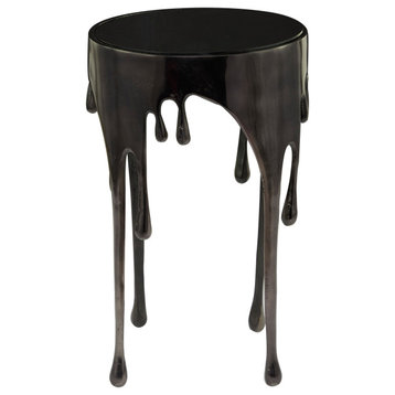 Black Aluminum Contemporary With Tempered Glass Top Accent Table 16" x 16" x 25"