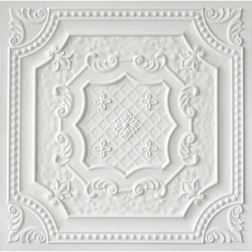 Elizabethan Shield Faux Tin Ceiling Tile - 24 in x 24 in, Pack of 10, #DCT 04, White Matte