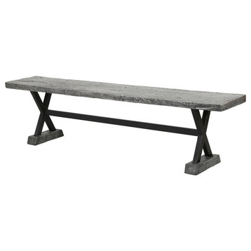 GDF Studio Catelyn Outdoor Concrete and Steel Dining Bench, Gray