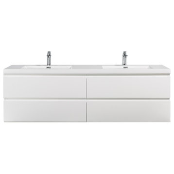 ALma-Angela Cement Grey Wall Mount Vanity With Sink, White, 72"