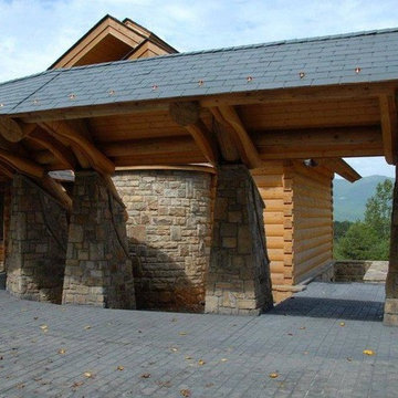 Cantilevered Steel and rustic wood canopy