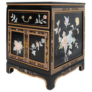 Oriental End Table With Mother of Pearl Bird and Flower Design, 20"