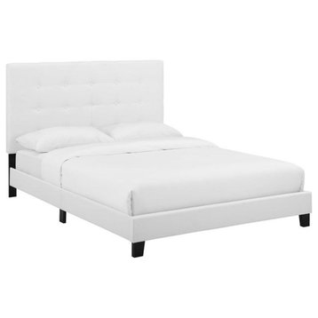 Modway Melanie Queen Tufted Button Upholstered Fabric Platform Bed in White