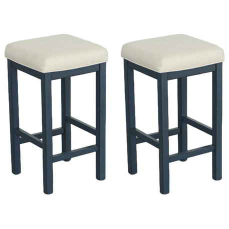 Irish Pub Set of 2 Upholstered Counter Stools In Denim Blue