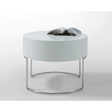 Cain Modern White Lacquer Round Nightstand