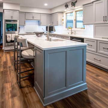 Custom Two Tone Gray Kosher Kitchen with Quartz Countertops