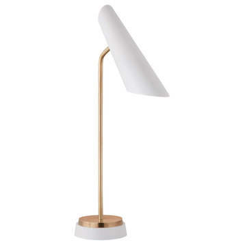 Franca Single Pivoting Task Lamp in Hand-Rubbed Antique Brass with White Shade