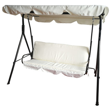 3-Seater Outdoor Patio Swing with Adjustable Canopy, Cream
