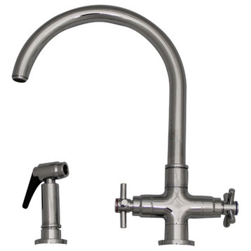 Whitehaus 3-03954CH85-C Modern Goose Neck Kitchen Faucet with Side Spray