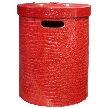 Leather Vinyl Cover Red Round Bucket Container Box Large Hcs5601A