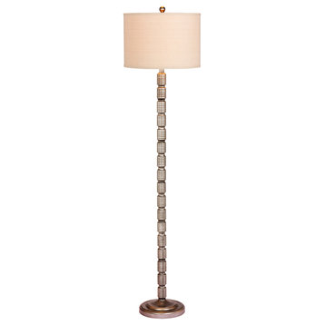 62.5" Industrial, Ribbed Metal Floor Lamp In An Antique Silver