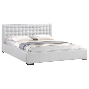 Baxton Studio Madison White Modern Bed With Upholstered Headboard, Queen