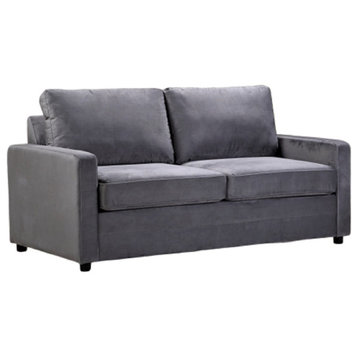 Modern Sleeper Sofa, Soft Velvet Upholstered Seat & Padded Track Arms, Gray