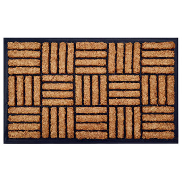Rubber Molded Coir Brush Doormat, Natural And Black, 18"x30"