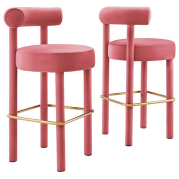 Modway Toulouse 30" Upholstered Fabric Bar Stool in Blossom/Gold (Set of 2)