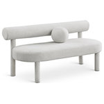 Meridian Furniture - Parlor Boucle Fabric Upholstered Bench, Cream - Add extra seating just where it's needed most with this Parlor boucle fabric bench. Sumptuously designed to cradle your back and comfort your body while you sit, this bench is perfect for the entryway or foyer, the foot of your bed, or anywhere that you want to create a cozy seat. The rich boucle fabric is sleek to the skin and soft to the touch. A frame made from solid eucalyptus wood ensures lasting performance and use.