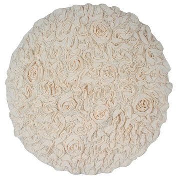Bell Flower Collection Tufted Non-Slip Bath Rugs, 30" Round, Ivory
