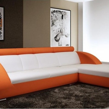 Modern White and Orange Leather Sectional Sofa